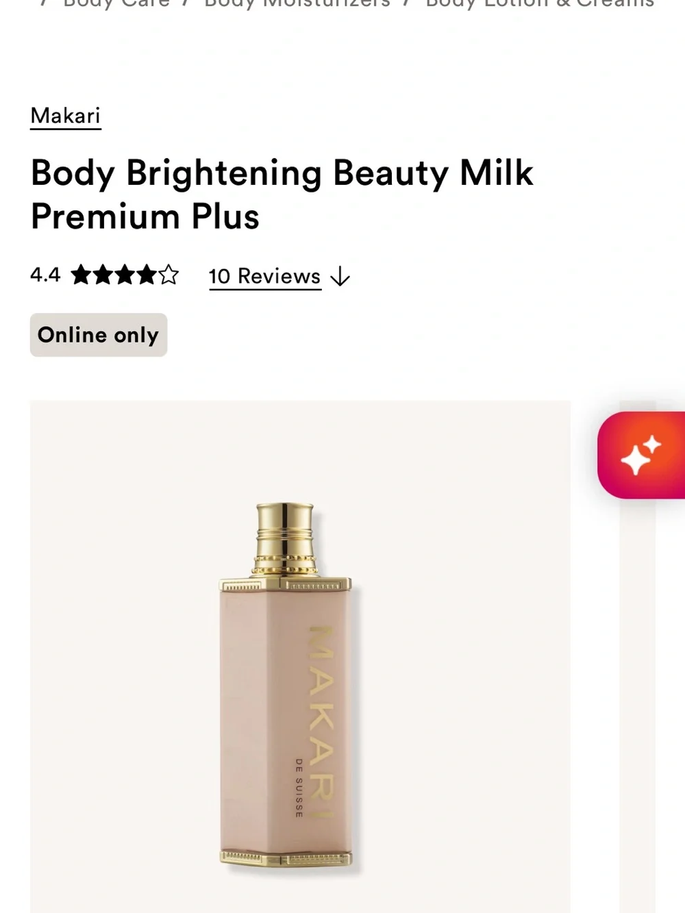 MAKARI DE SUISSE Radiant Body Brightening Beauty Milk Premium Plus Cream 4.75oz